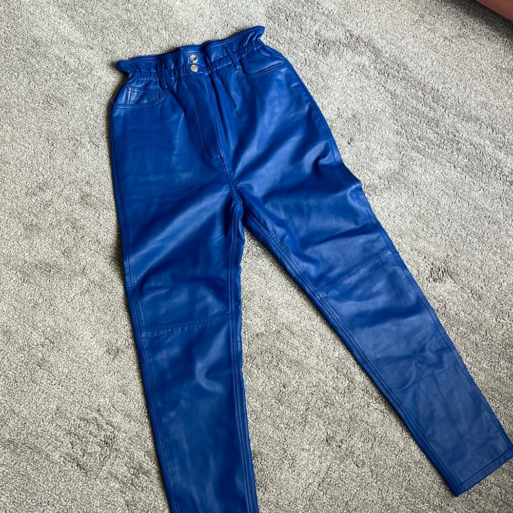 Remain Gracele Leather Pant High Waist Bucket Pant Genuine Leather Blue
